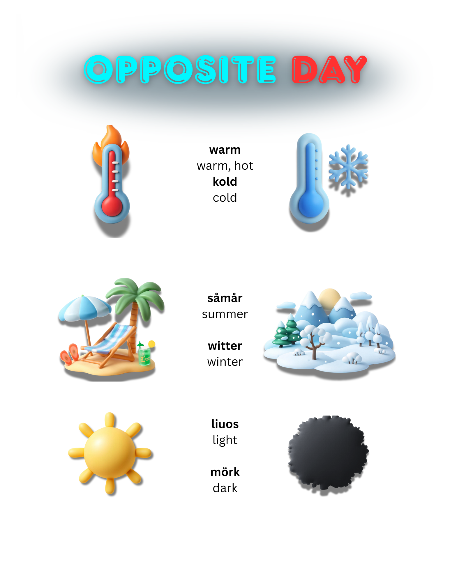 First page of Opposite Day list in Elfdalian